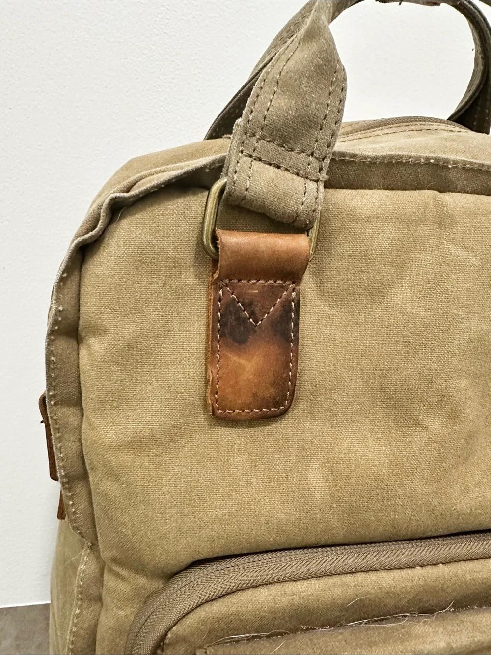 Waxed Canvas Camera Case Waterproof Travel Backpack Laptop Leather Trim Khaki